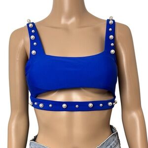 Bahimi Marilyn's Pearl Embellished Blue Padded Bralette Top